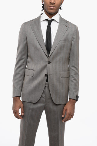 Herringbone Virgin Wool Slim Fit Suit with Flap Pockets