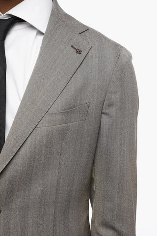 Herringbone Virgin Wool Slim Fit Suit with Flap Pockets