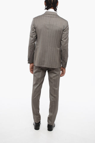 Herringbone Virgin Wool Slim Fit Suit with Flap Pockets