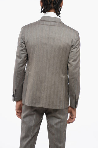 Herringbone Virgin Wool Slim Fit Suit with Flap Pockets