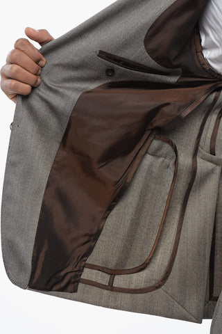 Herringbone Virgin Wool Slim Fit Suit with Flap Pockets
