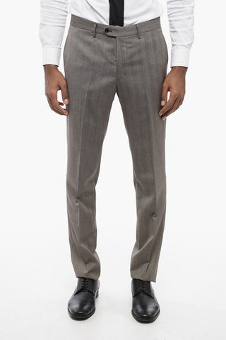 Herringbone Virgin Wool Slim Fit Suit with Flap Pockets