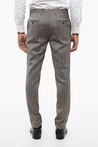 Herringbone Virgin Wool Slim Fit Suit with Flap Pockets