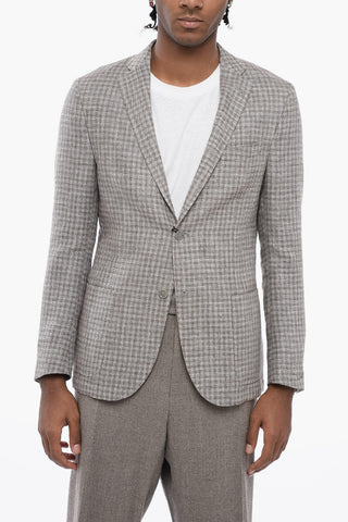Unlined GATE Linen Blend Blazer with Gingham Motif