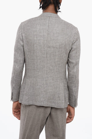 Unlined GATE Linen Blend Blazer with Gingham Motif