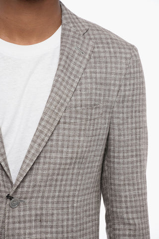 Unlined GATE Linen Blend Blazer with Gingham Motif