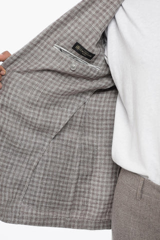 Unlined GATE Linen Blend Blazer with Gingham Motif