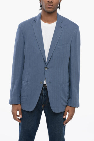 ID Blazer Sfoderto in Misto Lino Herringbone
