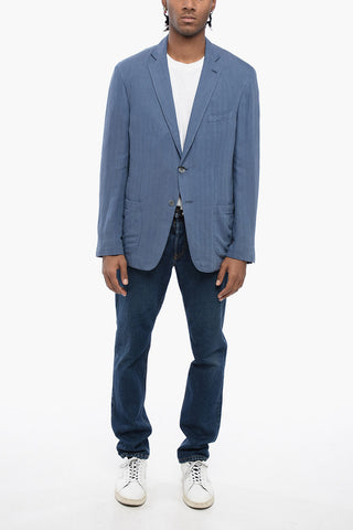 ID Blazer Sfoderto in Misto Lino Herringbone