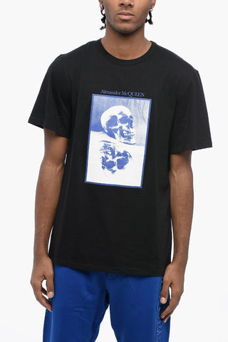 Crew Neck Cotton T-Shirt with Skull Print