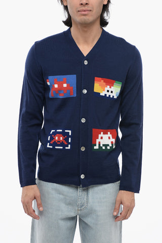 Embroidered PIXEL Wool Cardigan