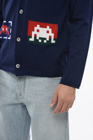 Embroidered PIXEL Wool Cardigan