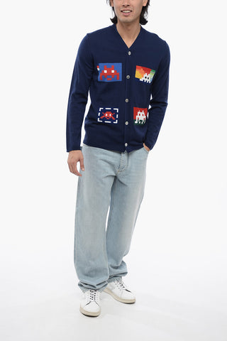 Embroidered PIXEL Wool Cardigan