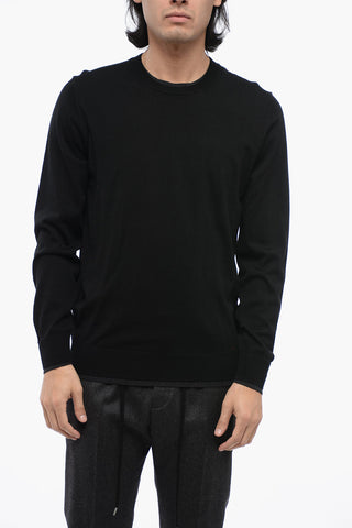 Virgin Wool Crew-neck Sweater with Contrasting Edges