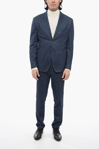CC COLLECTION Cotton Blend Suit with Notch Lapel and Patch Pockets