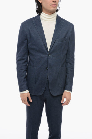 CC COLLECTION Cotton Blend Suit with Notch Lapel and Patch Pockets