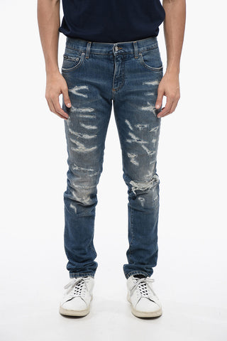 Distressed Cotton Skinny Fit Denims 15cm