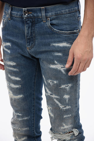 Distressed Cotton Skinny Fit Denims 15cm