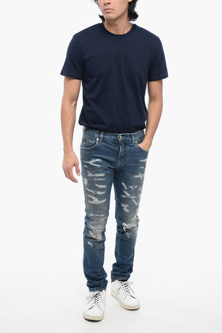 Distressed Cotton Skinny Fit Denims 15cm