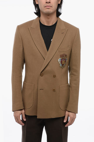 Wool Single Breasted Blazer With Coat Of Arms Embroidery