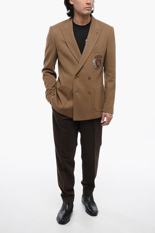 Wool Single Breasted Blazer With Coat Of Arms Embroidery