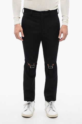 BLACK Wool Chinos Pants with Cut-out and Buckles