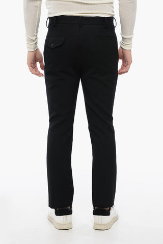 BLACK Wool Chinos Pants with Cut-out and Buckles