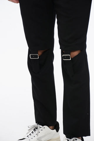 BLACK Wool Chinos Pants with Cut-out and Buckles