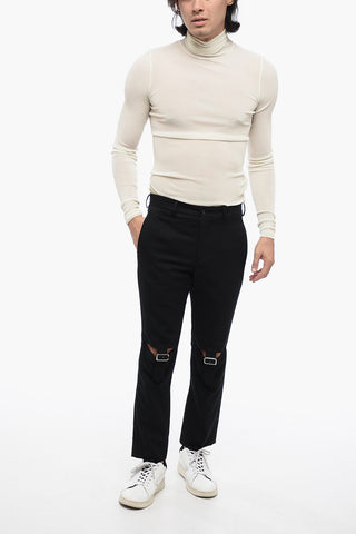 BLACK Wool Chinos Pants with Cut-out and Buckles