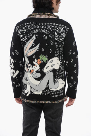 LOONEY TUNES Wool Cardigan BUNNY With Bandana Embroidery