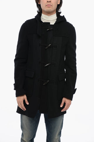 BLACK Wool Duffle Coat with Frogs