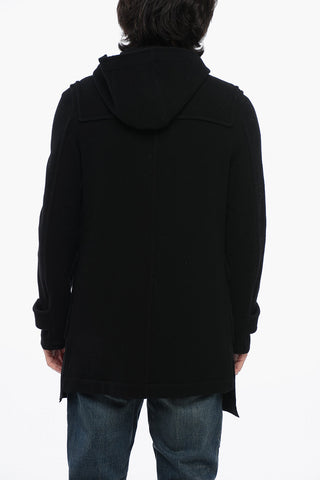 BLACK Wool Duffle Coat with Frogs