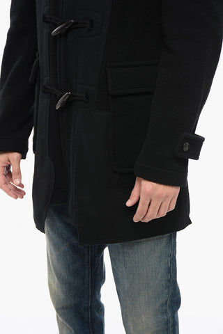 BLACK Wool Duffle Coat with Frogs
