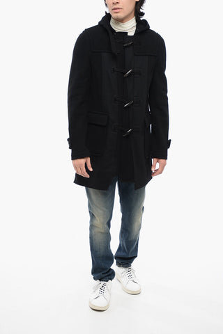 BLACK Wool Duffle Coat with Frogs