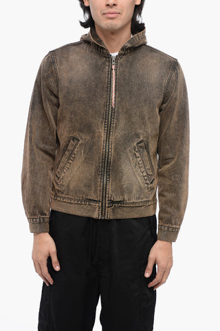 Stone Washed Denim Hooded Jacket with front Zip