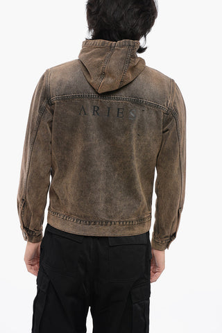 Stone Washed Denim Hooded Jacket with front Zip