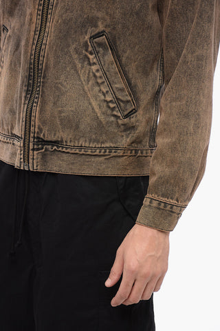 Stone Washed Denim Hooded Jacket with front Zip