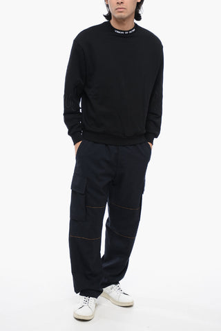 Brushed Cotton Crewneck Sweatshirt with Embroidered Flames