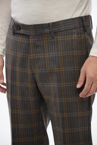 Virgin Wool Chinos Pants with District Check Motif
