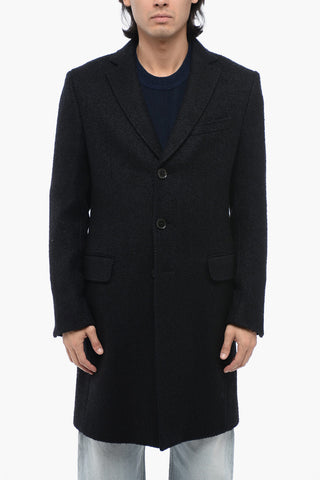 Cappotto In Lana Bouclè Monopetto Con Tasca Ad Aletta