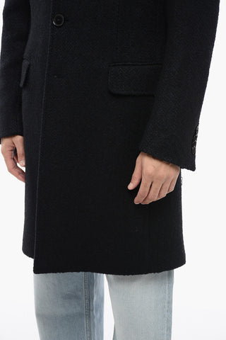 Cappotto In Lana Bouclè Monopetto Con Tasca Ad Aletta