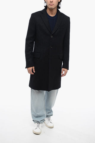 Cappotto In Lana Bouclè Monopetto Con Tasca Ad Aletta