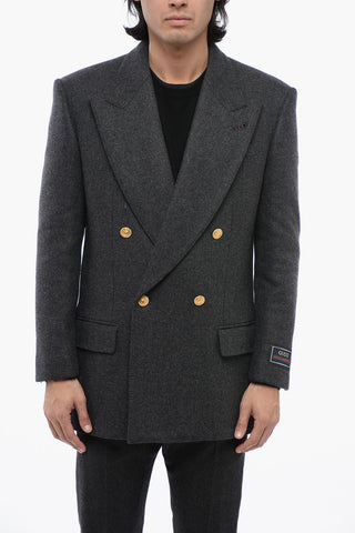 Cashmere-Blend Double-Breasted Jacket with Jewel Buttons