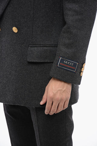 Cashmere-Blend Double-Breasted Jacket with Jewel Buttons