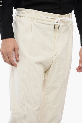 Pantaloni Chino in Velour a Coste con Coulisse