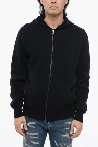Maglia in Puro Cashmere con Cappuccio e Zip Frontale