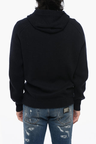 Maglia in Puro Cashmere con Cappuccio e Zip Frontale