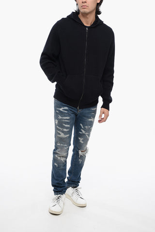 Maglia in Puro Cashmere con Cappuccio e Zip Frontale