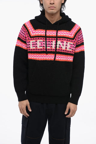 Hooded Wool Pullover with Jacquard Logo