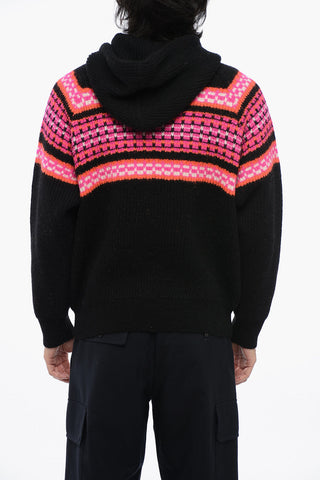 Hooded Wool Pullover with Jacquard Logo